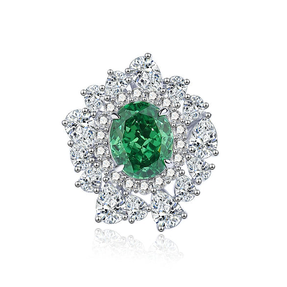 Women's S925 Sterling Silver Eggshaped Emeraldcut Zircon And High Carbon Diamond Ring With Geometric Style