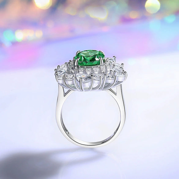 Women's S925 Sterling Silver Eggshaped Emeraldcut Zircon And High Carbon Diamond Ring With Geometric Style
