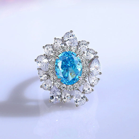 Women's S925 Sterling Silver Eggshaped Emeraldcut Zircon And High Carbon Diamond Ring With Geometric Style