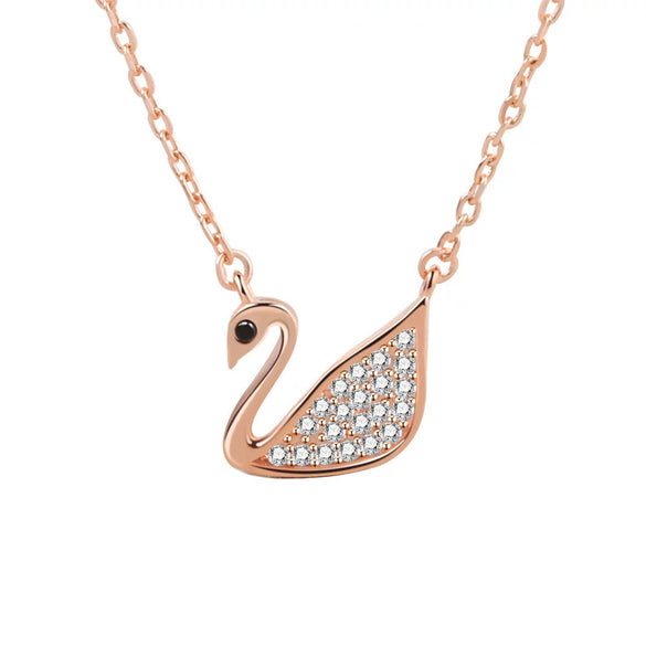 Women's S925 Sterling Silver Electroplated Geometric Swan Pendant Necklace Elegant Fashion Clavicle Chain