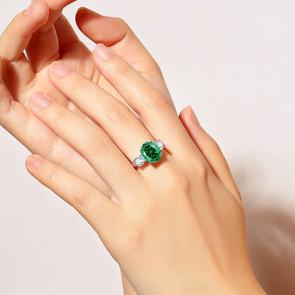 Women's S925 Sterling Silver Emerald Ring With High Carbon Diamond Geometric Style Raydean Cut Ice Flower Cut Pigeon Egg Zircon