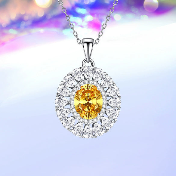Women's S925 Sterling Silver Floral Oval Diamond Inlaid Light Luxury Geometric Necklace With Cross Chain
