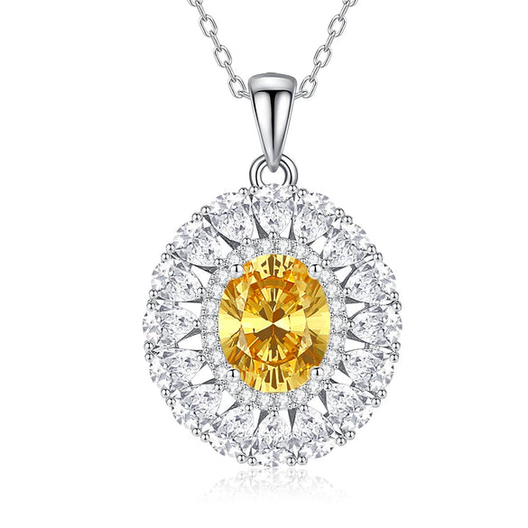 Women's S925 Sterling Silver Floral Oval Diamond Inlaid Light Luxury Geometric Necklace With Cross Chain