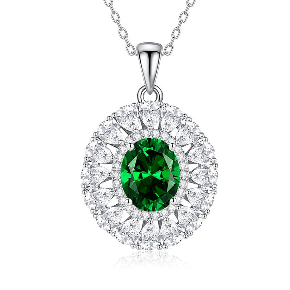 Women's S925 Sterling Silver Floral Oval Diamond Inlaid Light Luxury Geometric Necklace With Cross Chain