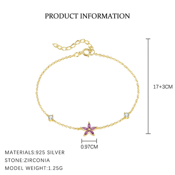 Women's S925 Sterling Silver Flower And Fivepointed Star Zirconia Bracelet Light Luxury Simple Trendy