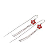 Women's S925 Sterling Silver Flower Earrings With Long Tassel Elegant Fashion Red Floral Drop Earrings