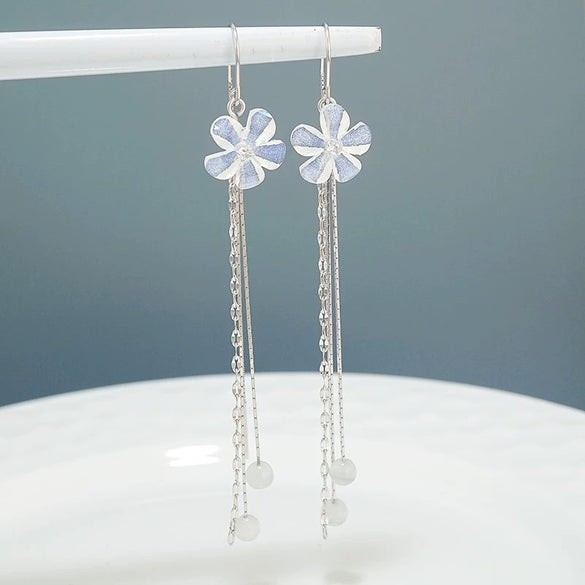 Women's S925 Sterling Silver Flower Tassel Threader Earrings Elegant Floral Ear Line Drop Earrings
