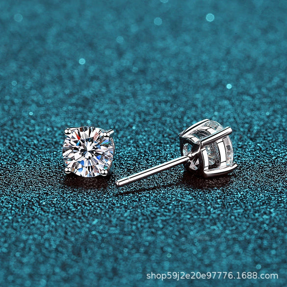 Women's S925 Sterling Silver Fourclaw Electroplated Geometric Moissanite Earrings