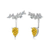 Women's S925 Sterling Silver Fourleaf Clover Butterfly Geometric Emerald Yellow Zirconium Electroplated Earrings