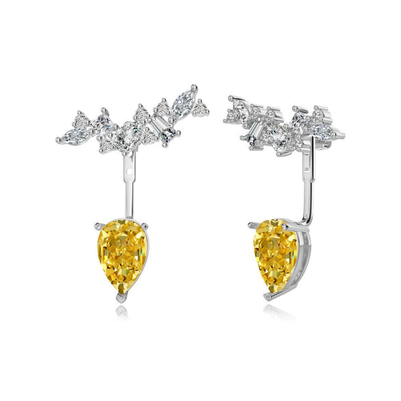 Women's S925 Sterling Silver Fourleaf Clover Butterfly Geometric Emerald Yellow Zirconium Electroplated Earrings
