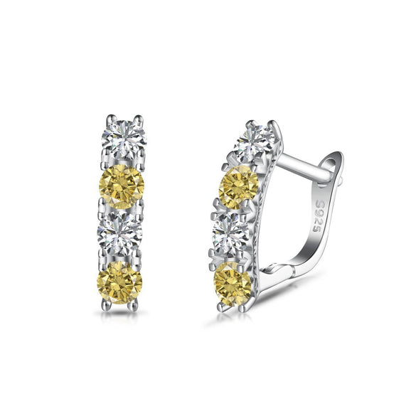 Women's S925 Sterling Silver Fourleaf Clover Butterfly Geometric Emerald Yellow Zirconium Electroplated Earrings