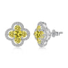 Women's S925 Sterling Silver Fourleaf Clover Butterfly Geometric Emerald Yellow Zirconium Electroplated Earrings