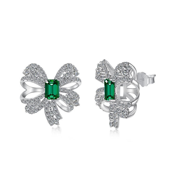 Women's S925 Sterling Silver Fourleaf Clover Butterfly Geometric Emerald Yellow Zirconium Electroplated Earrings