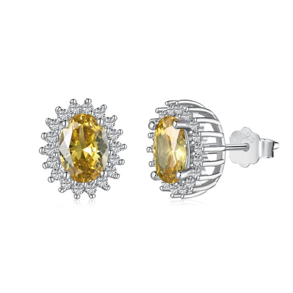 Women's S925 Sterling Silver Fourleaf Clover Butterfly Geometric Emerald Yellow Zirconium Electroplated Earrings