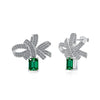 Women's S925 Sterling Silver Fourleaf Clover Butterfly Geometric Emerald Yellow Zirconium Electroplated Earrings