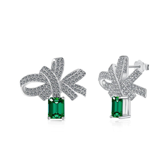 Women's S925 Sterling Silver Fourleaf Clover Butterfly Geometric Emerald Yellow Zirconium Electroplated Earrings