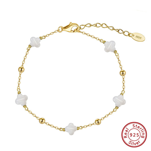 Women's S925 Sterling Silver Fourleaf Clover Flower Bracelet Jewelry Electroplated