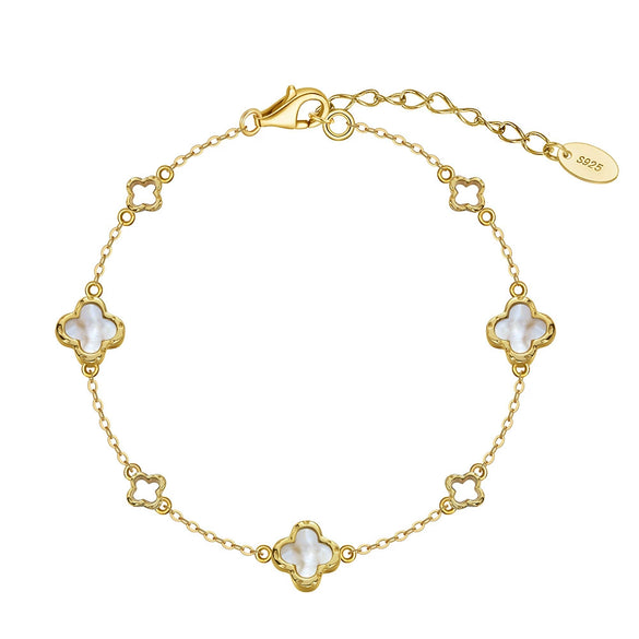 Women's S925 Sterling Silver Fourleaf Clover Flower Bracelet Jewelry Electroplated