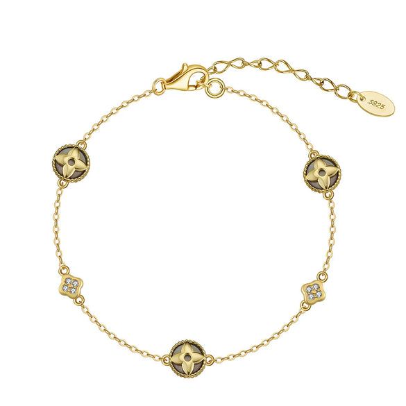 Women's S925 Sterling Silver Fourleaf Clover Flower Bracelet Jewelry Electroplated