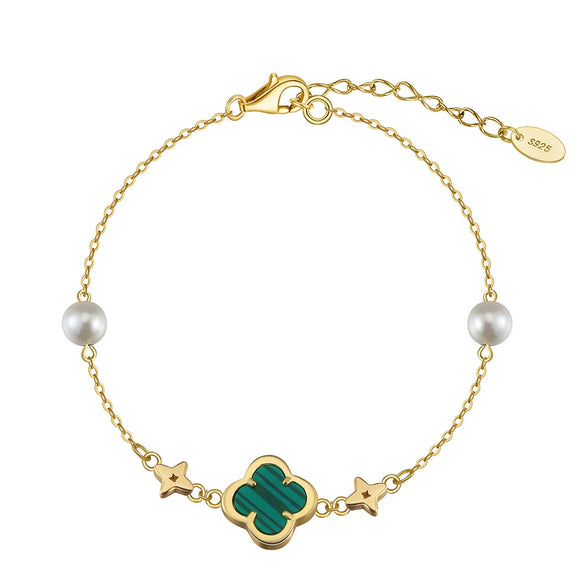 Women's S925 Sterling Silver Fourleaf Clover Flower Bracelet Jewelry Electroplated