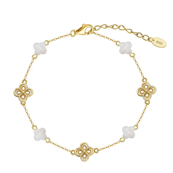 Women's S925 Sterling Silver Fourleaf Clover Flower Bracelet Jewelry Electroplated