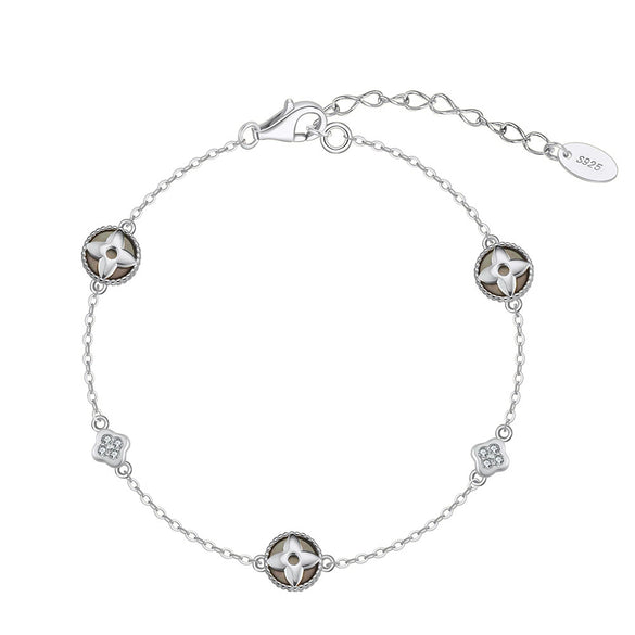 Women's S925 Sterling Silver Fourleaf Clover Flower Bracelet Jewelry Electroplated