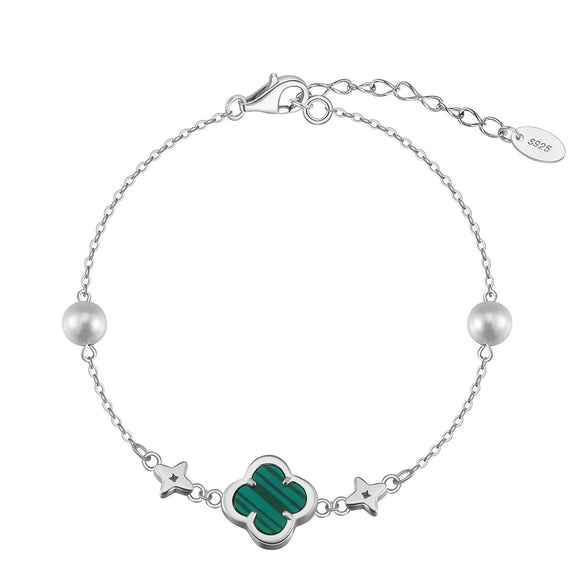 Women's S925 Sterling Silver Fourleaf Clover Flower Bracelet Jewelry Electroplated