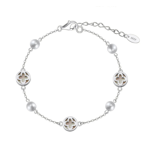 Women's S925 Sterling Silver Fourleaf Clover Flower Bracelet Jewelry Electroplated