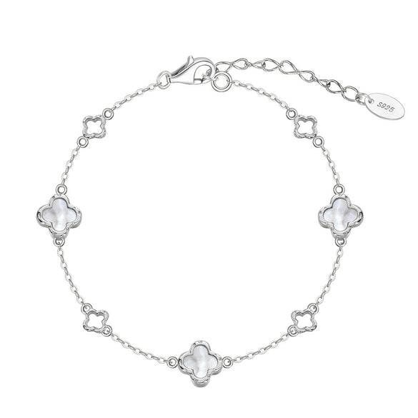 Women's S925 Sterling Silver Fourleaf Clover Flower Bracelet Jewelry Electroplated
