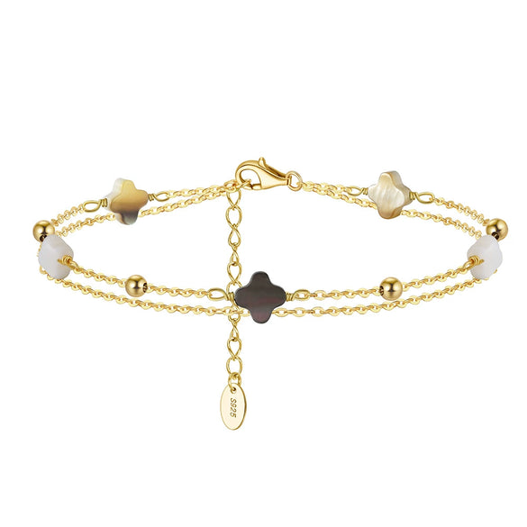 Women's S925 Sterling Silver Fourleaf Clover Flower Bracelet Jewelry Electroplated