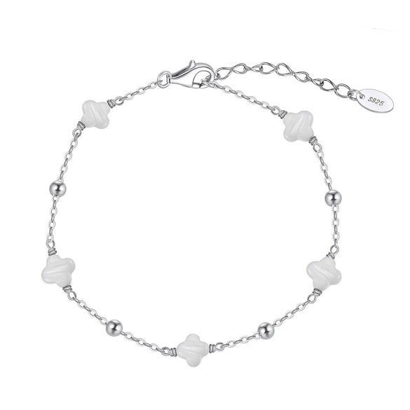 Women's S925 Sterling Silver Fourleaf Clover Flower Bracelet Jewelry Electroplated