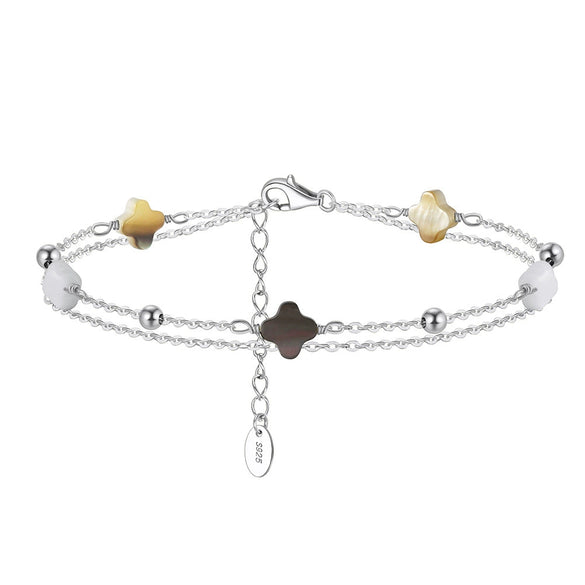 Women's S925 Sterling Silver Fourleaf Clover Flower Bracelet Jewelry Electroplated