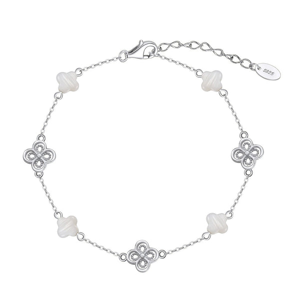 Women's S925 Sterling Silver Fourleaf Clover Flower Bracelet Jewelry Electroplated