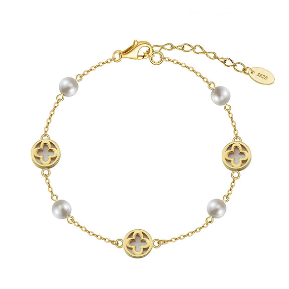 Women's S925 Sterling Silver Fourleaf Clover Flower Bracelet Jewelry Electroplated