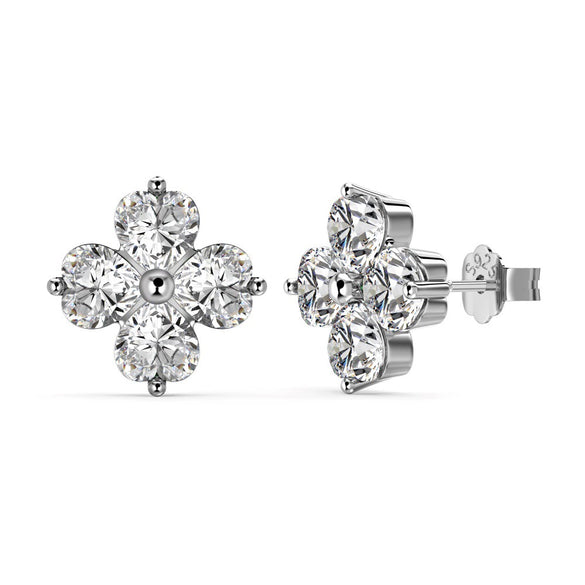Women's S925 Sterling Silver Fourleaf Clover Zircon Bead Earrings With Flower Pattern And Electroplating Design