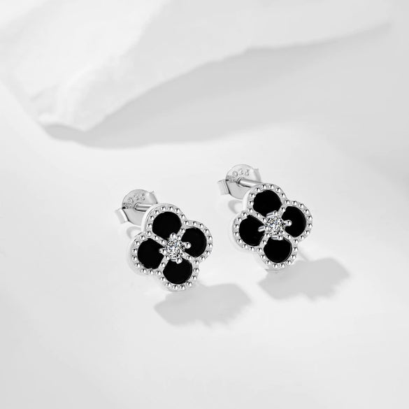 Women's S925 Sterling Silver Fourleaf Clover Zircon Bead Earrings With Flower Pattern And Electroplating Design