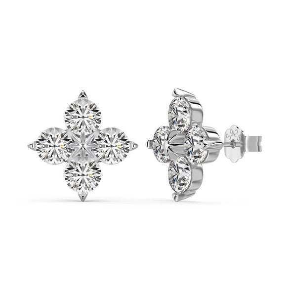 Women's S925 Sterling Silver Fourleaf Clover Zircon Bead Earrings With Flower Pattern And Electroplating Design