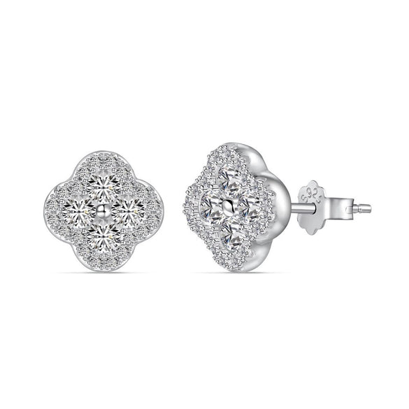 Women's S925 Sterling Silver Fourleaf Clover Zircon Bead Earrings With Flower Pattern And Electroplating Design