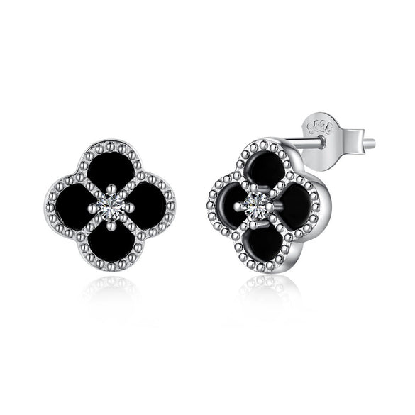 Women's S925 Sterling Silver Fourleaf Clover Zircon Bead Earrings With Flower Pattern And Electroplating Design