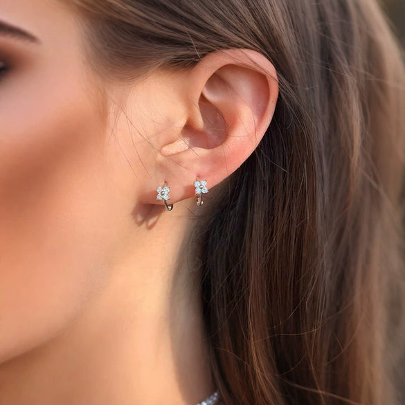 Women's S925 Sterling Silver Fourleaf Clover Zirconia 18K Gold Plated Elegant Light Luxury Earrings 2025 New