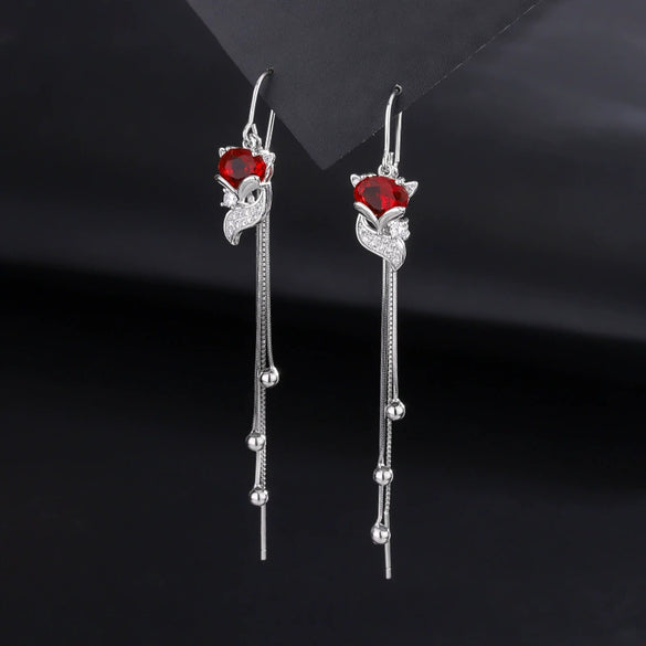 Women's S925 Sterling Silver Fox Round Bead Tassel Threader Earrings Light Luxury Animal Style Elegant Fashion Jewelry