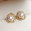 Women's S925 Sterling Silver Freshwater Pearl Earrings With Microinlaid Zircon And Bird's Nest Design Oblate Shape