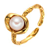 Women's S925 Sterling Silver Freshwater Pearl Ring With Geometric Ushaped Pattern Set With Gems Plated With 18K Gold
