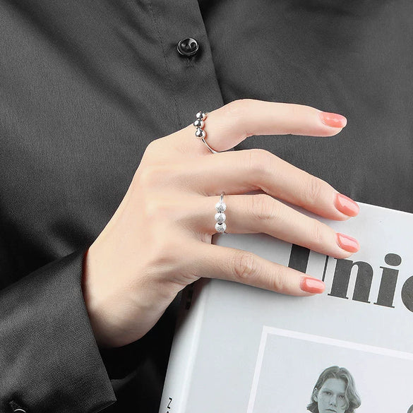 Women's S925 Sterling Silver Frosted Geometric Adjustable Spinner Ring With Electroplated Finish
