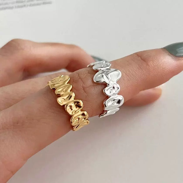 Women's S925 Sterling Silver Geometric Asymmetrical Simple Specialshaped Ring Silver Inlaid