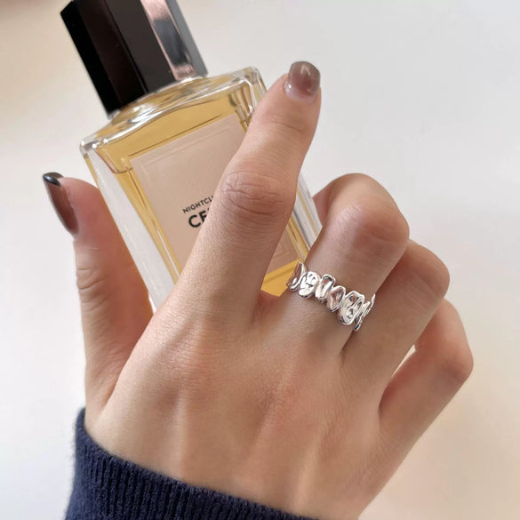 Women's S925 Sterling Silver Geometric Asymmetrical Simple Specialshaped Ring Silver Inlaid