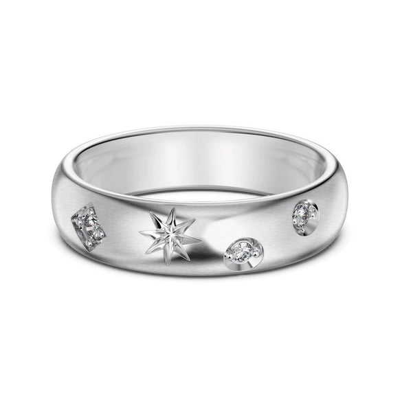 Women's S925 Sterling Silver Geometric Brushed Frosted Electroplated Ring