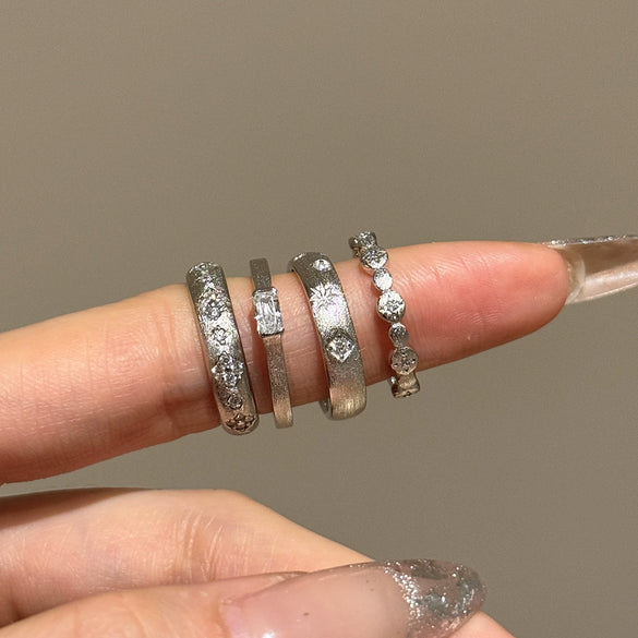 Women's S925 Sterling Silver Geometric Brushed Frosted Electroplated Ring