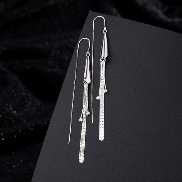 Women's S925 Sterling Silver Geometric Calla Long Tassel Ear Line Earrings Light Luxury Fashion Jewelry