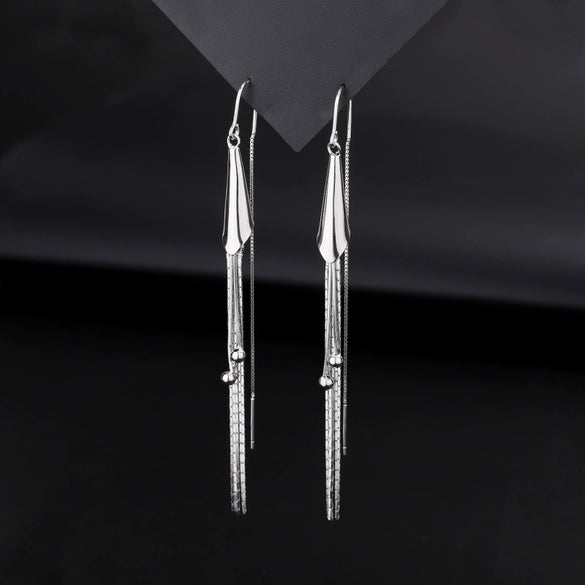 Women's S925 Sterling Silver Geometric Calla Long Tassel Ear Line Earrings Light Luxury Fashion Jewelry